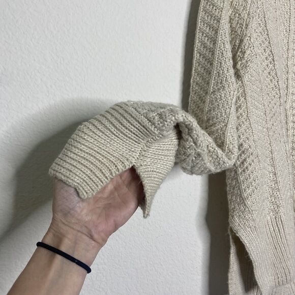 H&M Chunky Knit Slit Hem Slit Cuff Khaki Sweater M - Picture 5 of 9